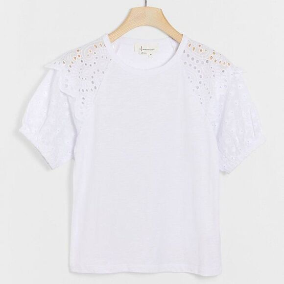 White Anthropologie Eyelet-Sleeve Crew Neck Top (NWT) - Picture 1 of 4